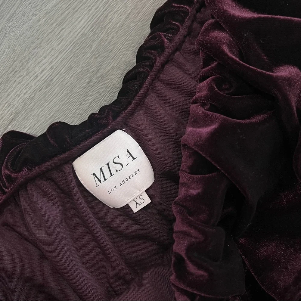 Misa Agus Purple Velvet One Shoulder Ruffle Top XS - Picture 4 of 5